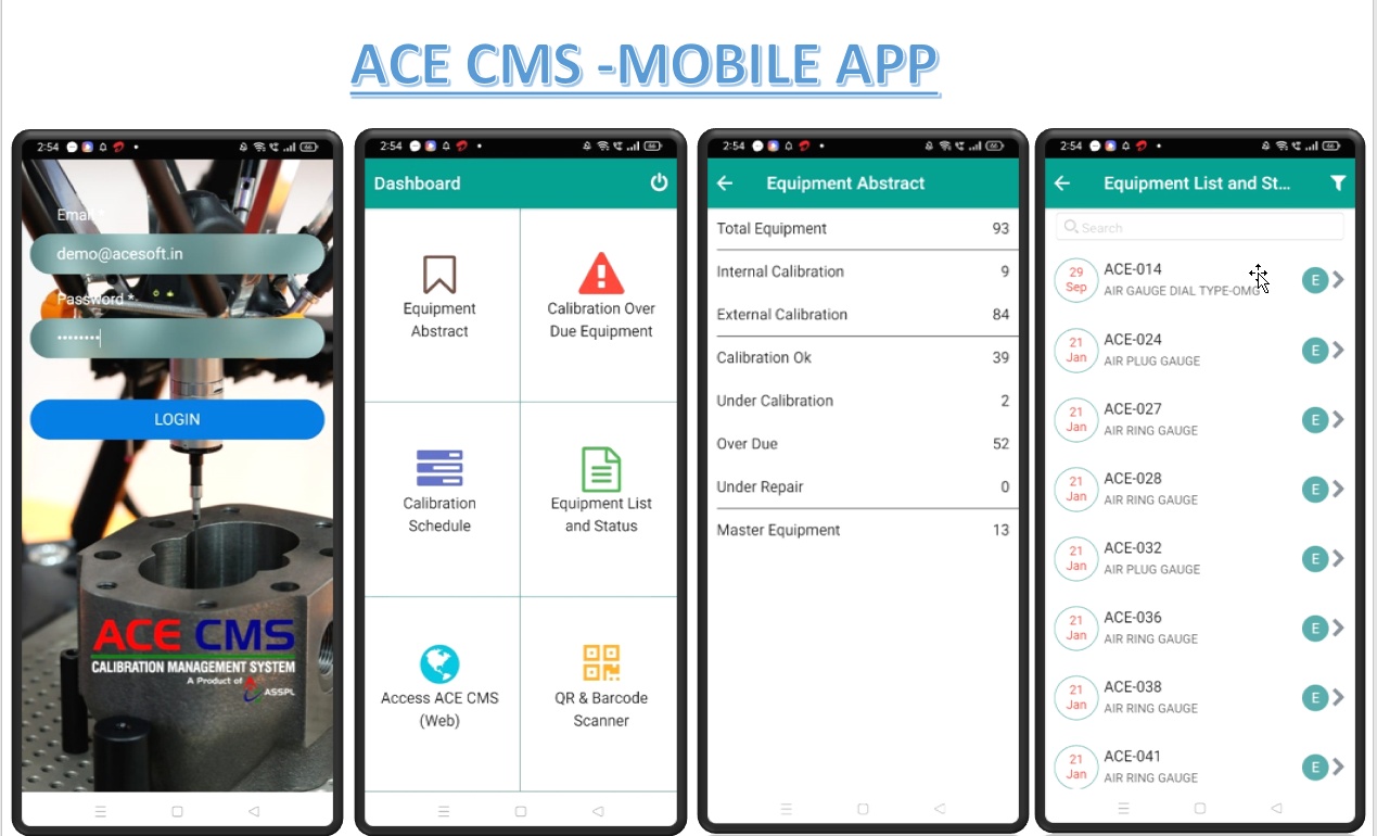 screenshot of ACE Calibration Management System